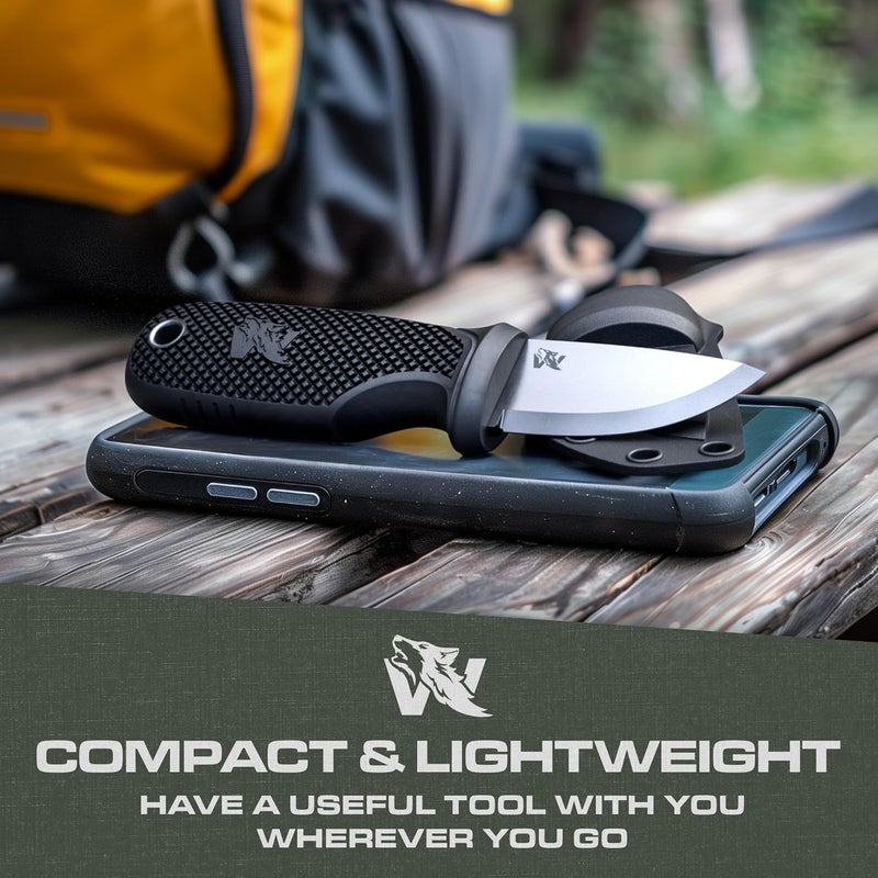 ODENWOLF W-MINI 2 - EDC Neck Knife with Sheath and Necklace - Small EDC Fixed Blade Knife Necklace and Belt Clip - Pocket Fixed Blade Knives - Full Tang Neck Knife with Sheath Tactical + Fire Starter - Image 3